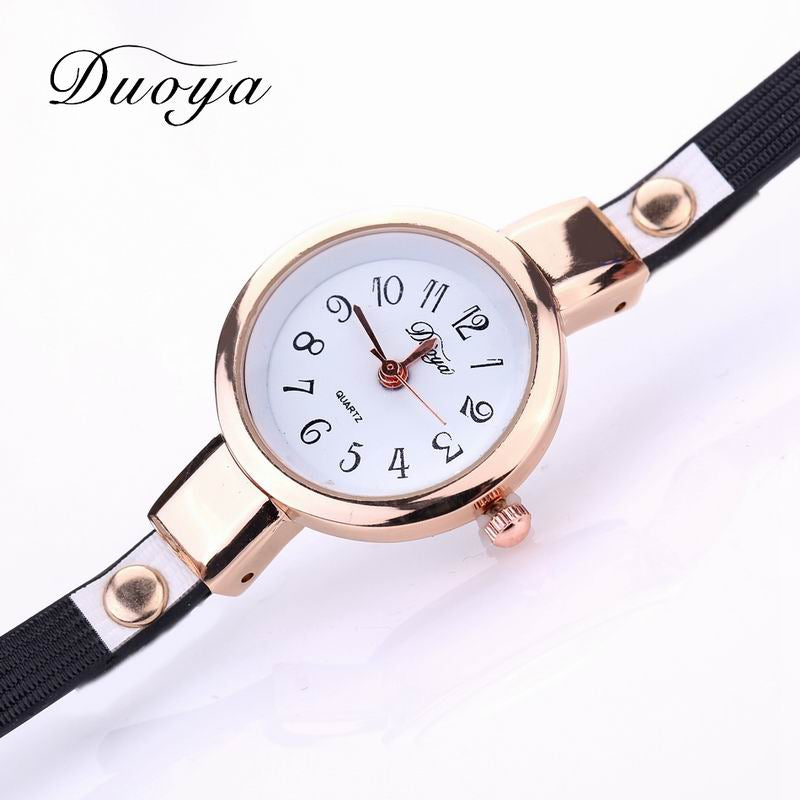 DUOYA D042 Women Wrap Around Leather Band Wrist Watch with Pendant
