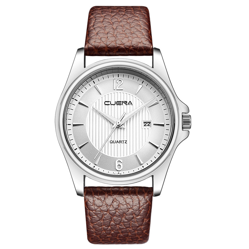 CUENA 6611P Fashion Casual Simple Leather Strap Men's Quartz Wristwatch