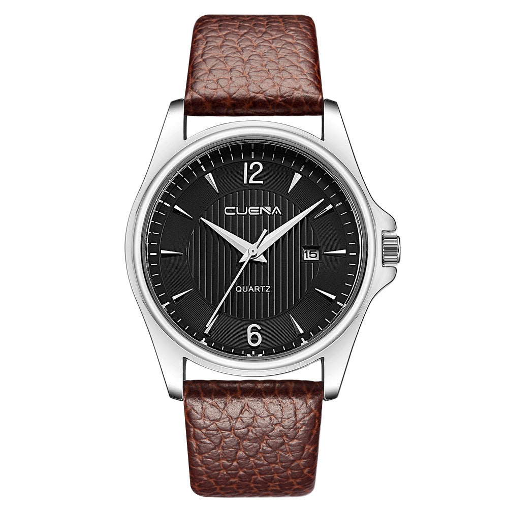 CUENA 6611P Fashion Casual Simple Leather Strap Men's Quartz Wristwatch