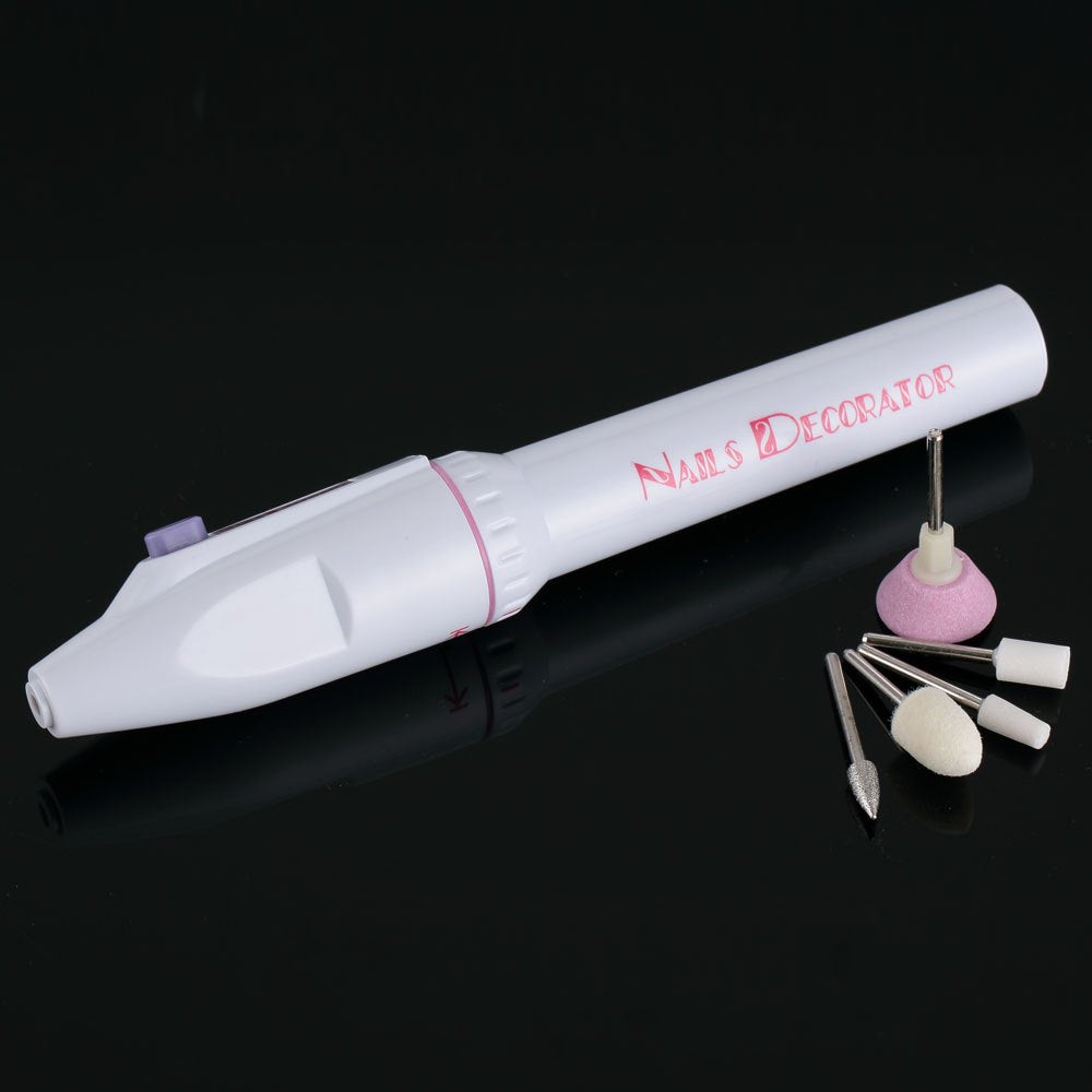 Battery Electric White Nail Art Grooming Gel Acrylic Tip Tool with 5 Drills