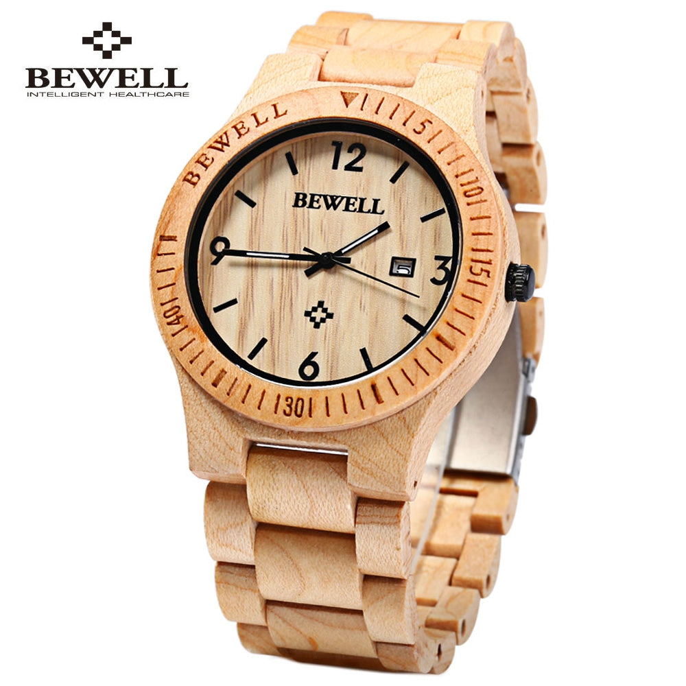 Bewell ZS - W086B Wood Quartz Men Watch Analog Date Display