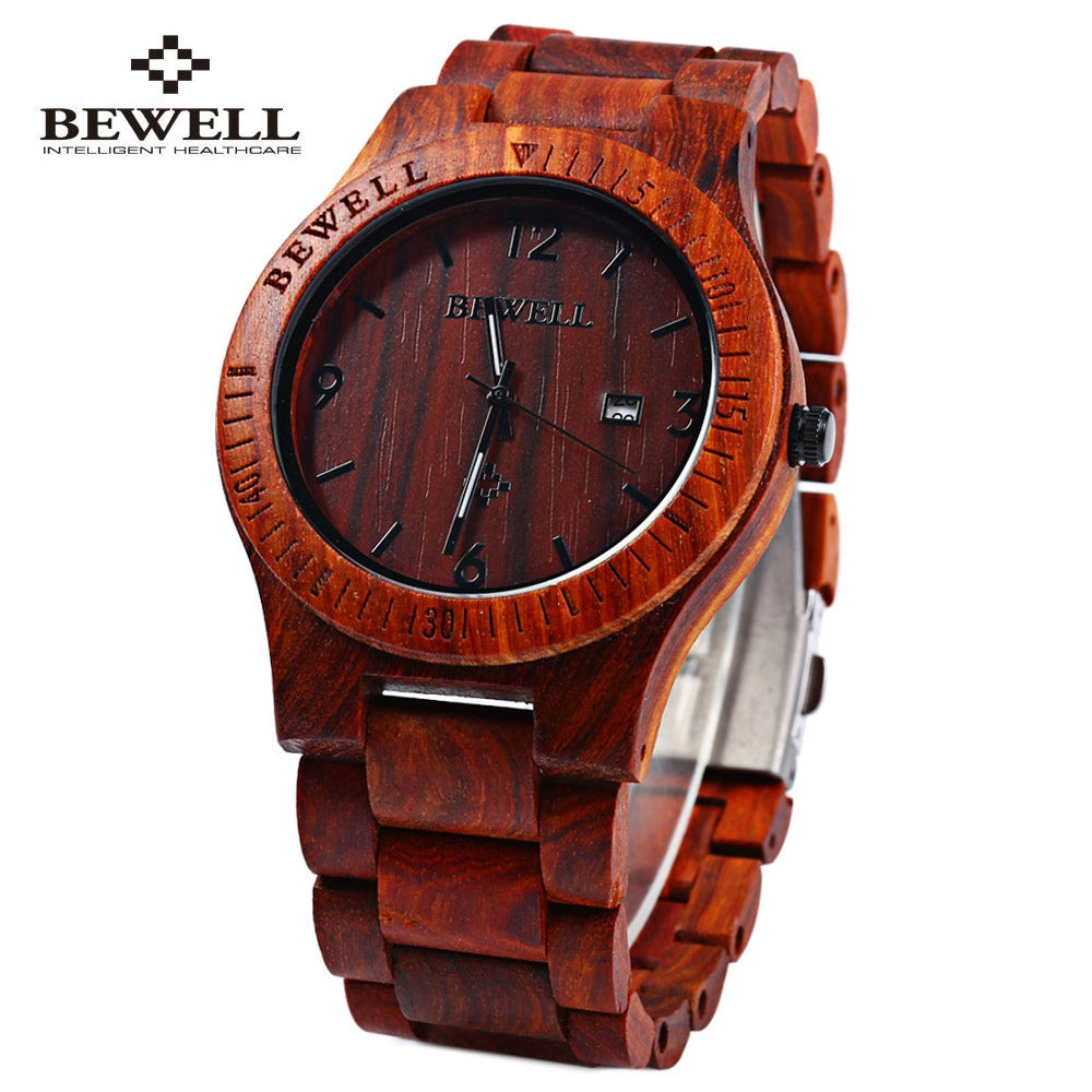 Bewell ZS - W086B Wood Quartz Men Watch Analog Date Display