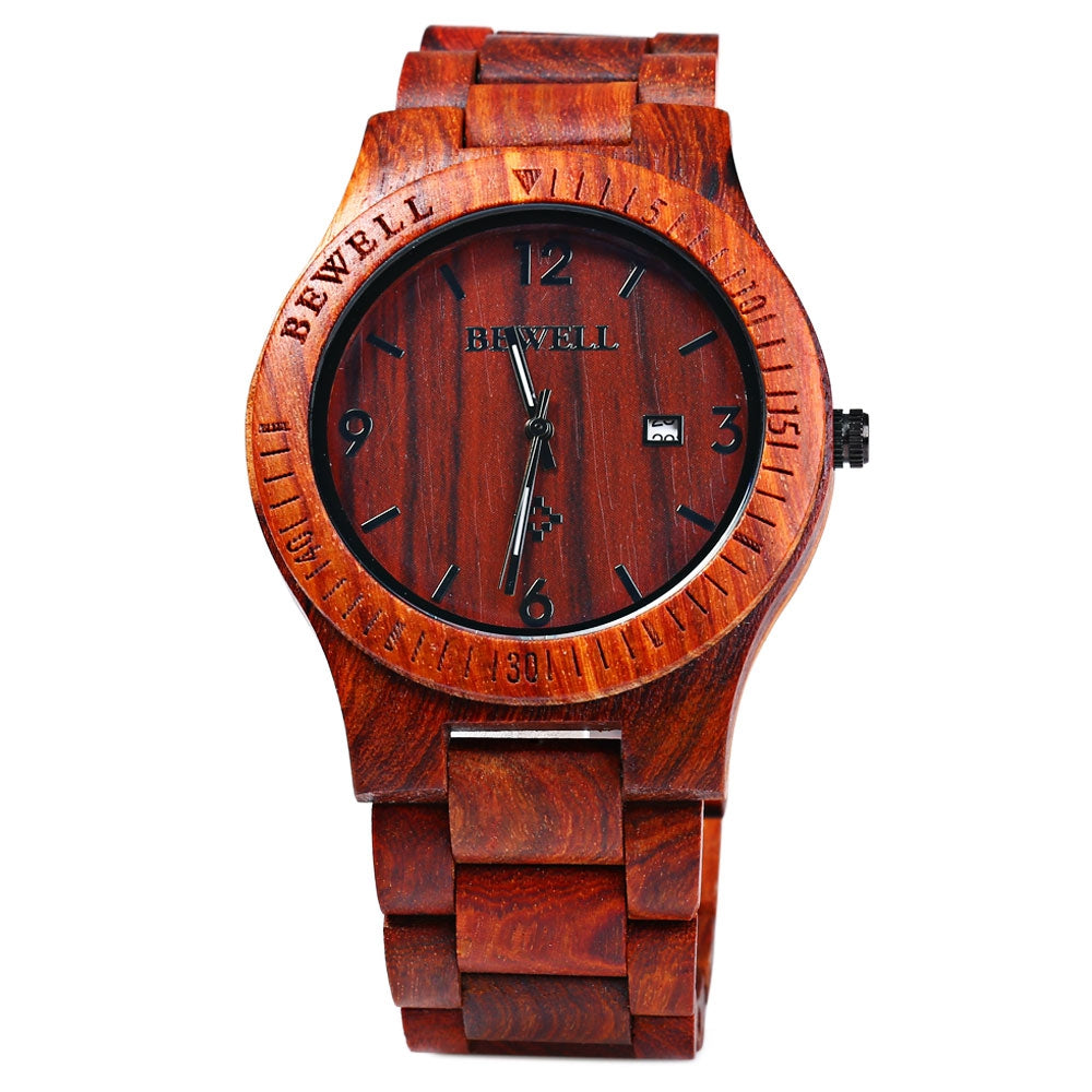 Bewell ZS - W086B Wood Quartz Men Watch Analog Date Display