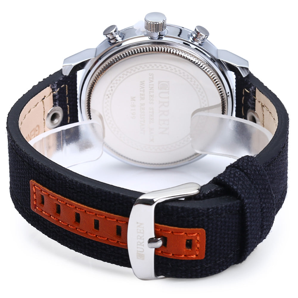 Curren 8199 Male Quartz Watch with Canvas + Leather Band