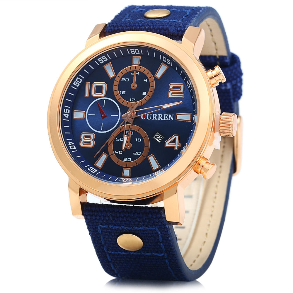 Curren 8199 Male Quartz Watch with Canvas + Leather Band