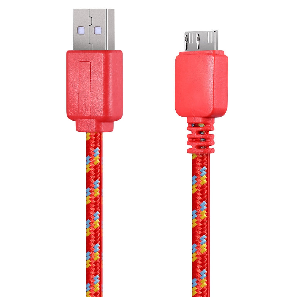 3M Braided Fabric Flat Colorful Micro Data Synchronization Charger Cable Cord for Samsung Galaxy...