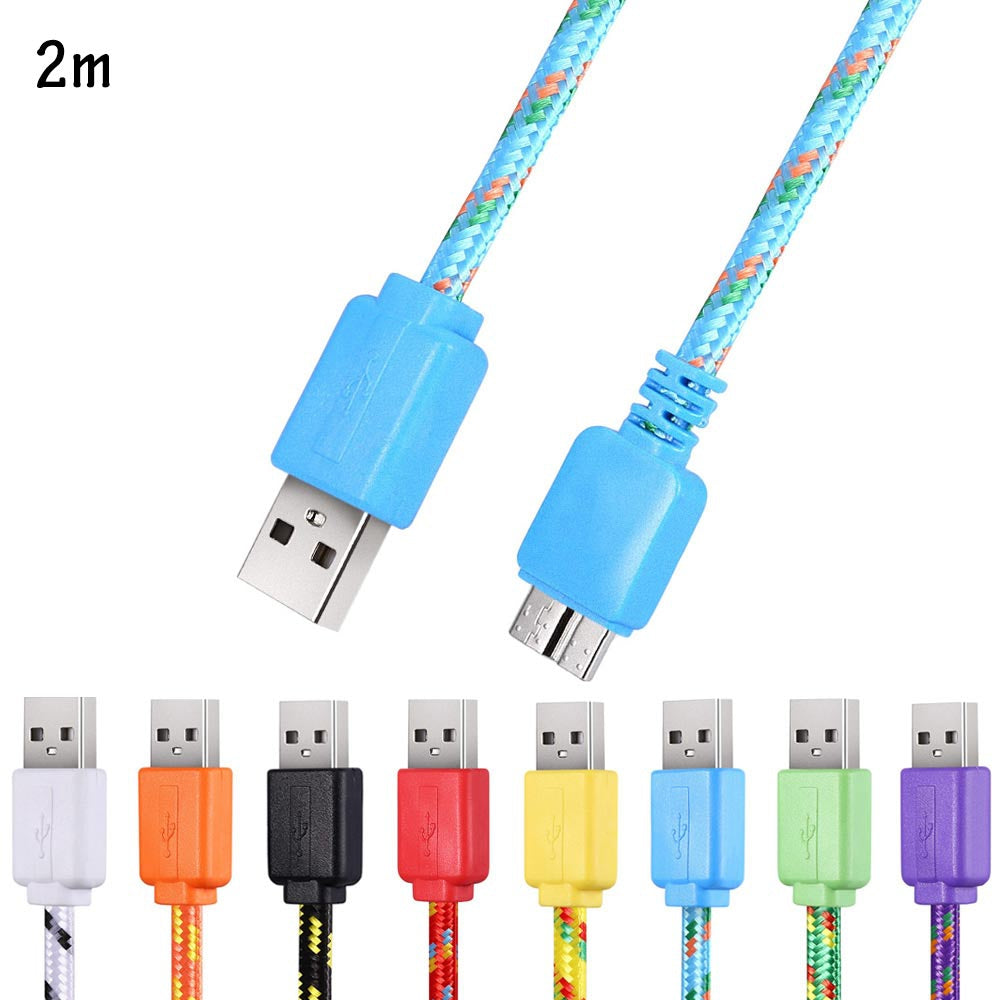 2M Braided Fabric Flat Colorful Micro Data Synchronization Charger Cable Cord for Samsung Galaxy...