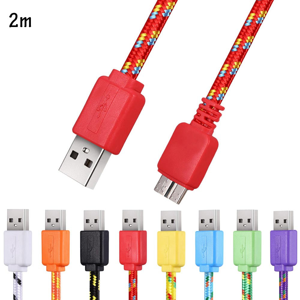 2M Braided Fabric Flat Colorful Micro Data Synchronization Charger Cable Cord for Samsung Galaxy...