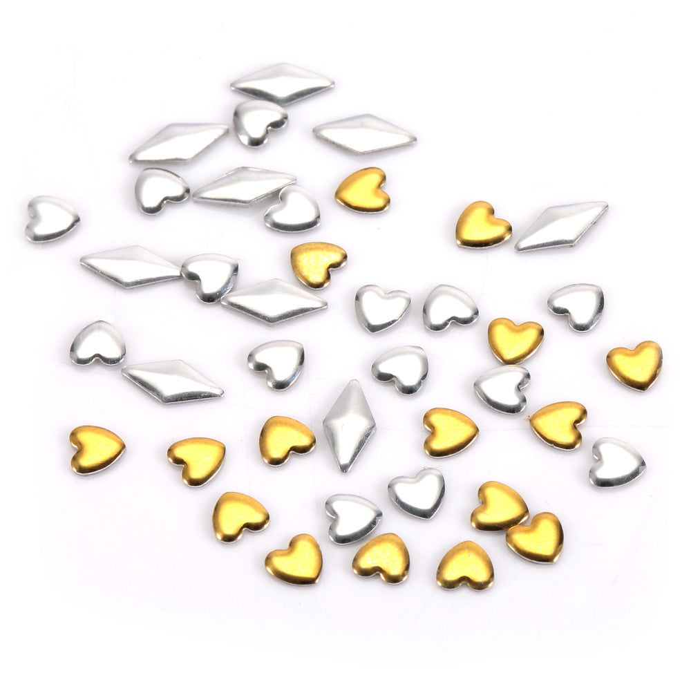12 Shapes 3D Nail Art Decorations Wheel With Gold And Silver Metal Studs