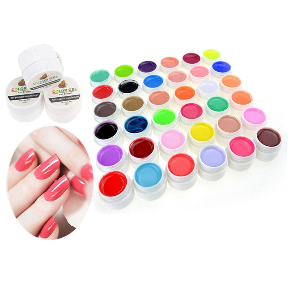 36 Pure Colors Pots Bling Cover UV Gel Nail Art Tips Extension Manicure