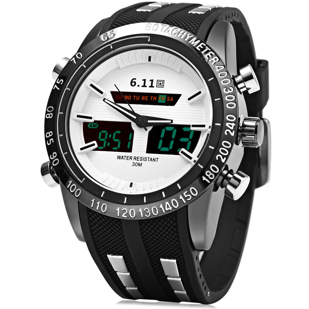 6.11 8150 Multifunctional Men LED Sports Watch with Rubber Band