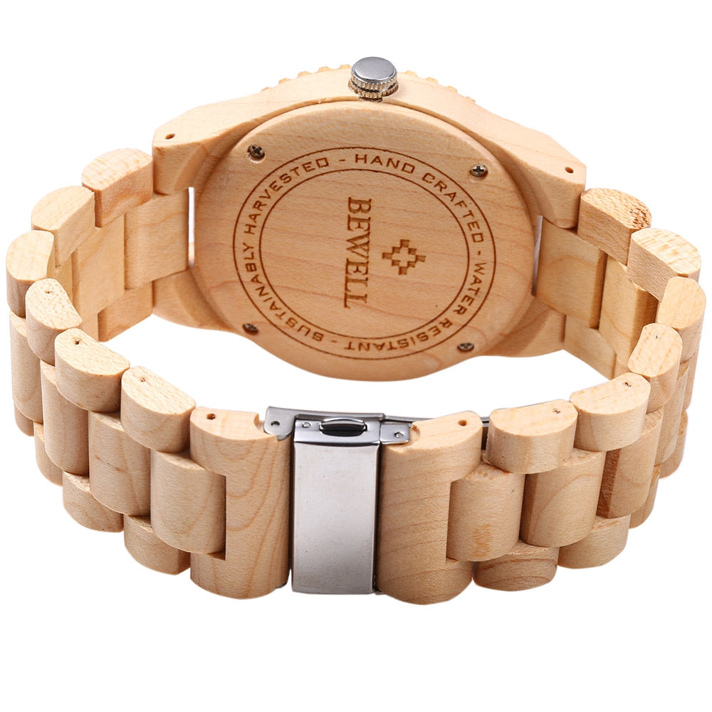 Bewell ZS - W065A Men Quartz Watch Wooden Strap Luminous Pointers