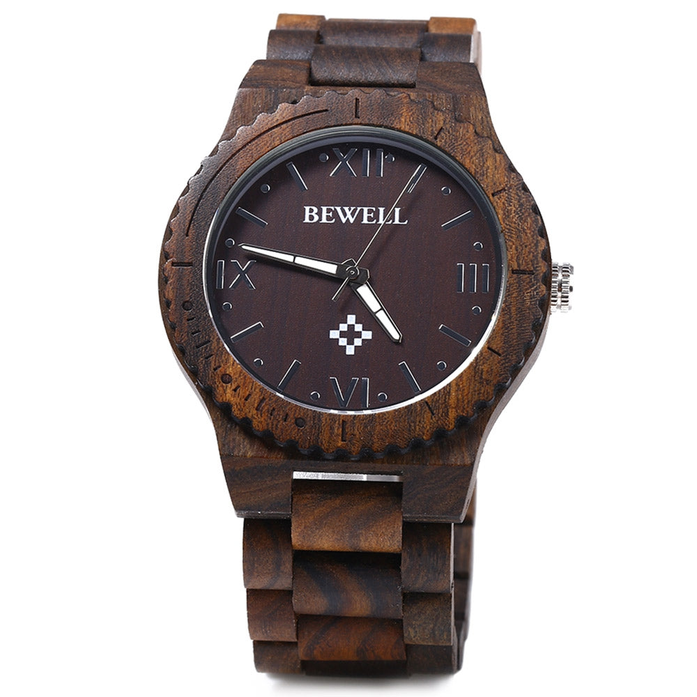 Bewell ZS - W065A Men Quartz Watch Wooden Strap Luminous Pointers