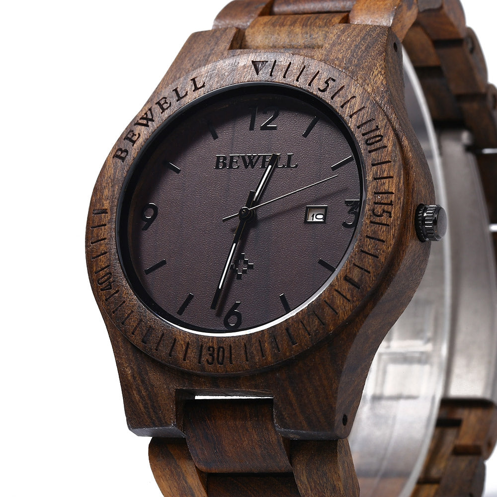 Bewell ZS - W086B Wood Quartz Men Watch Analog Date Display