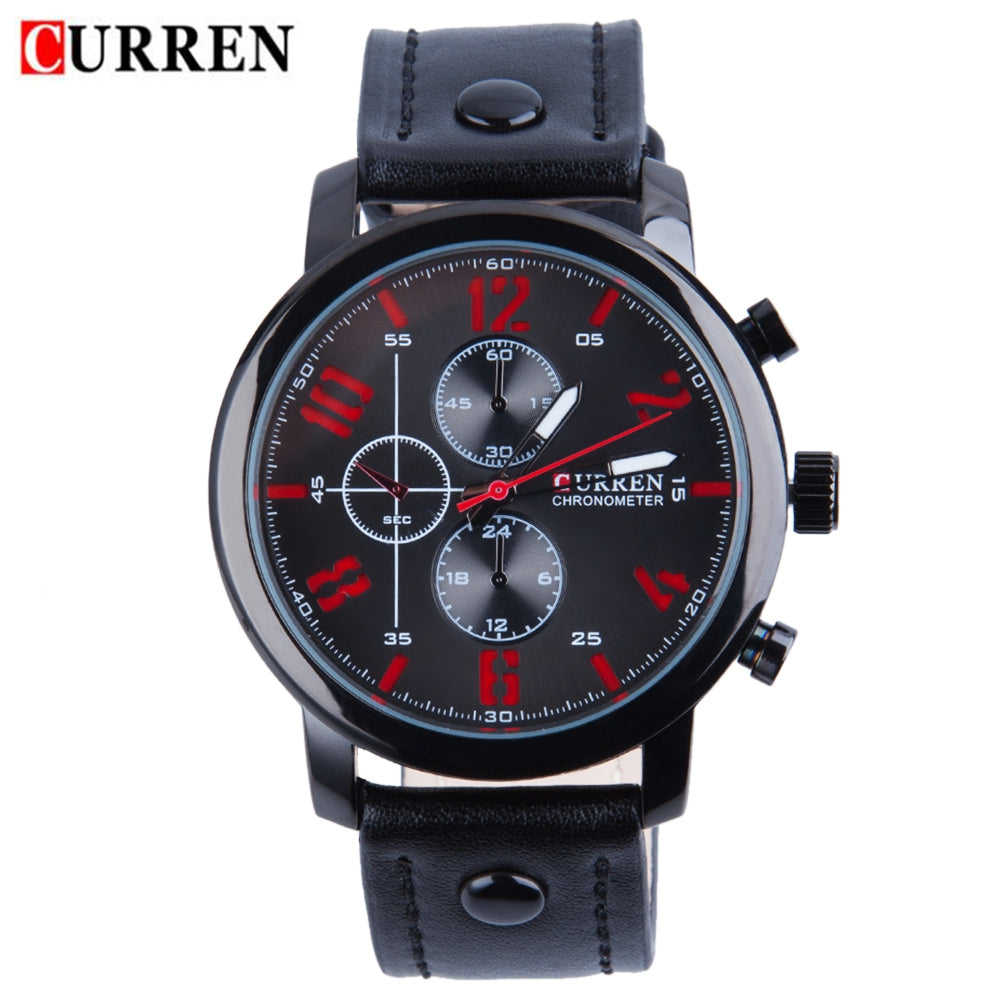 CURREN 8192 Men Quartz Watch Leather Strap 30m Water Resistance Analog Wristwatch