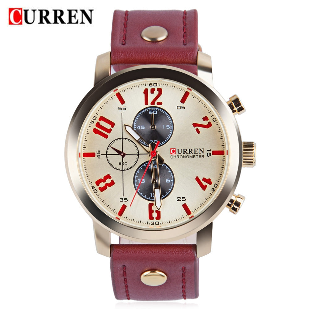 CURREN 8192 Men Quartz Watch Leather Strap 30m Water Resistance Analog Wristwatch
