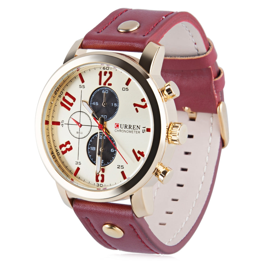 CURREN 8192 Men Quartz Watch Leather Strap 30m Water Resistance Analog Wristwatch