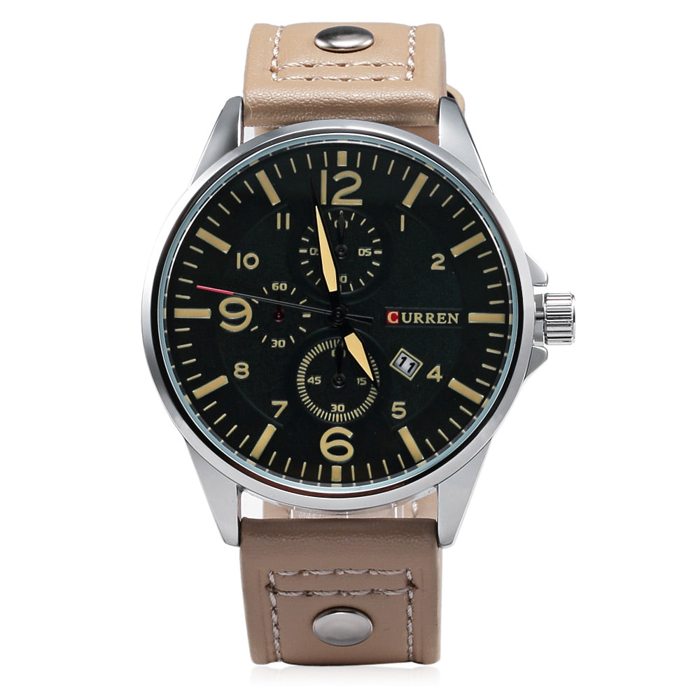 CURREN 8164 Men Quartz Watch Leather Strap Date Display Analog