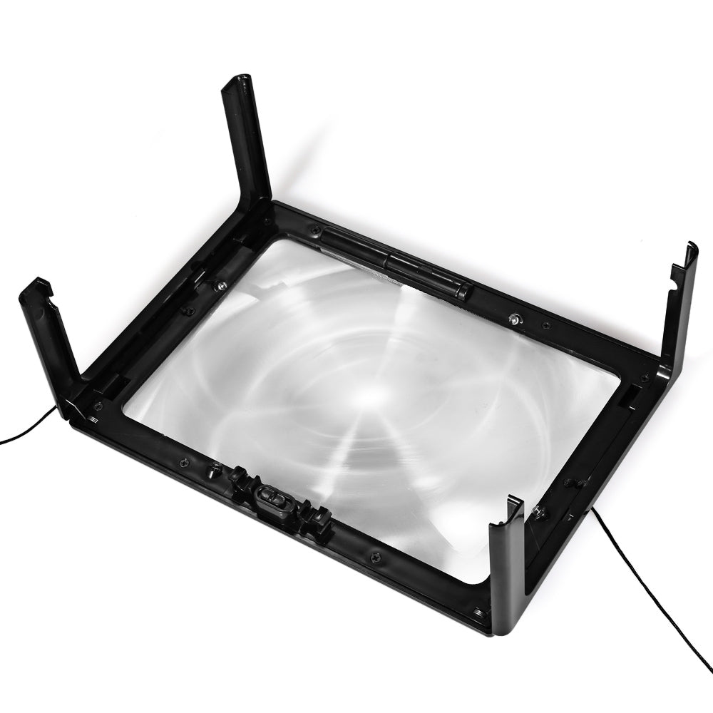 4 LED Lights Foldable Desk A4 Full Page Large Reading Hands Free 3X Magnifier for Reading