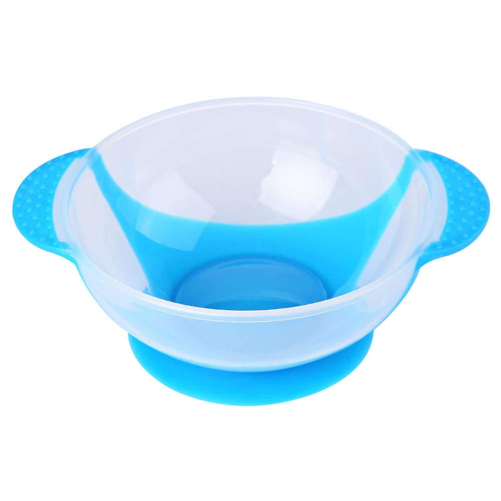 3pcs Bright Color Babies Skidproof Bowl with Suction Cup Assist Temperature Sensing Spoon