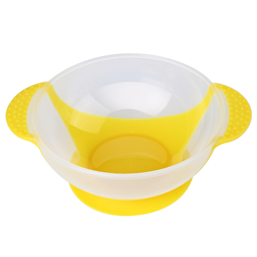 3pcs Bright Color Babies Skidproof Bowl with Suction Cup Assist Temperature Sensing Spoon