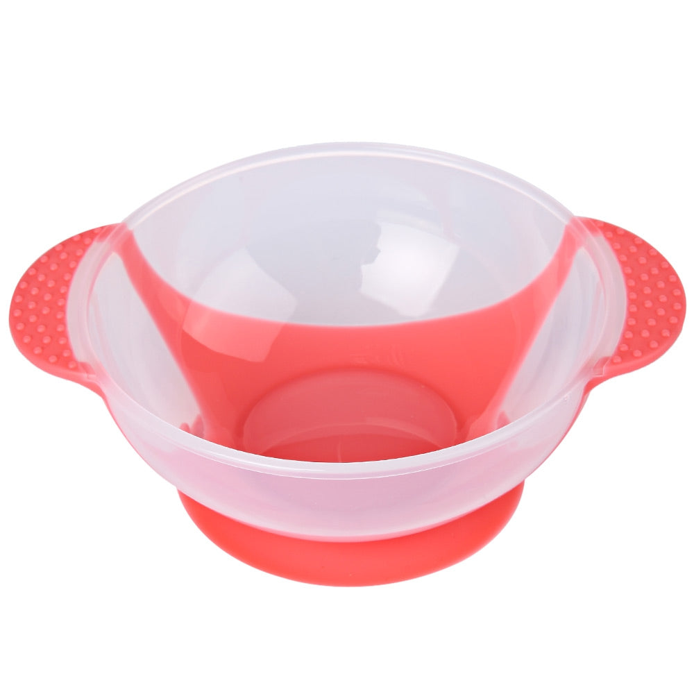 3pcs Bright Color Babies Skidproof Bowl with Suction Cup Assist Temperature Sensing Spoon