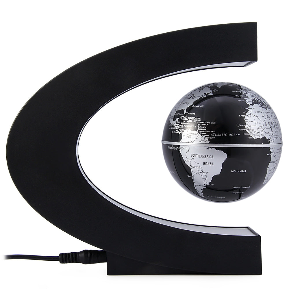 C Shape Levitation Floating Globe Rotating Magnetic World Map Colorful LED Lamp Decoration Gift