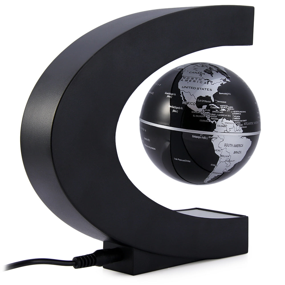 C Shape Levitation Floating Globe Rotating Magnetic World Map Colorful LED Lamp Decoration Gift