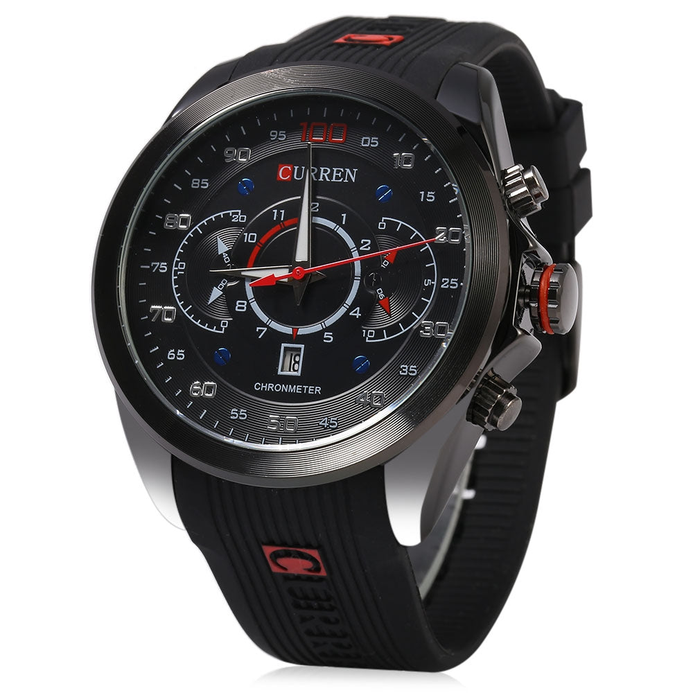 Curren 8166 Male Quartz Watch Complete Calendar Dial Rubber Band Wristwatch