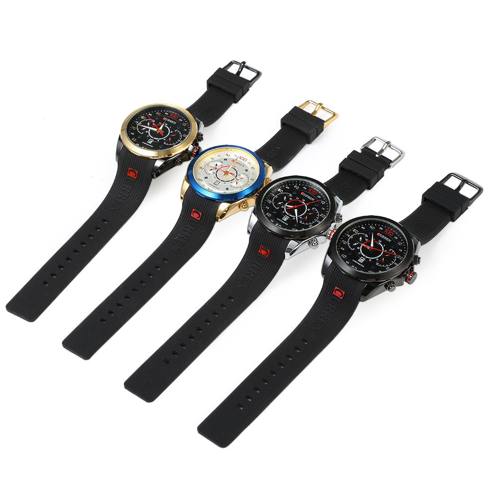 Curren 8166 Male Quartz Watch Complete Calendar Dial Rubber Band Wristwatch