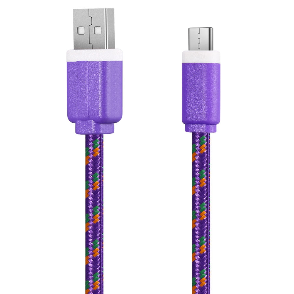 2M Type C Colorful Nylon Braided Type C Transfer Data Sync Cable Charging Cord Line