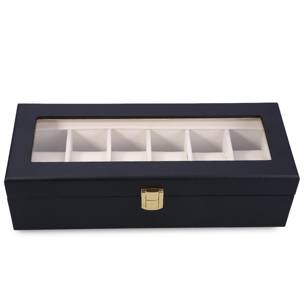 6 Slots Wood Watch Display Case Watches Box Glass Top Jewelry Storage Organizer