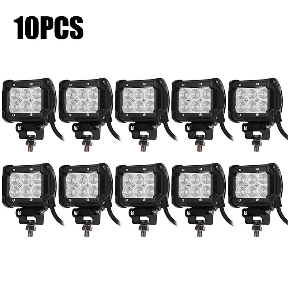 10PCS DC 9 - 30V 18W 1800lm 6500K LED Car Top Work Light Bar Flood Beam Driving Lamp