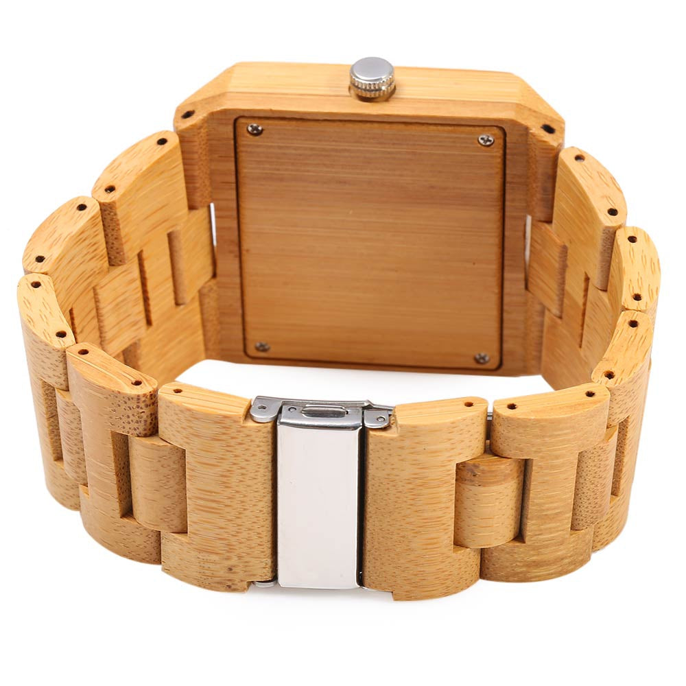 Bewell ZS - W016A Men Quartz Watch Wooden Case Rectangle Dial Hollow-out Pointer Wristwatch