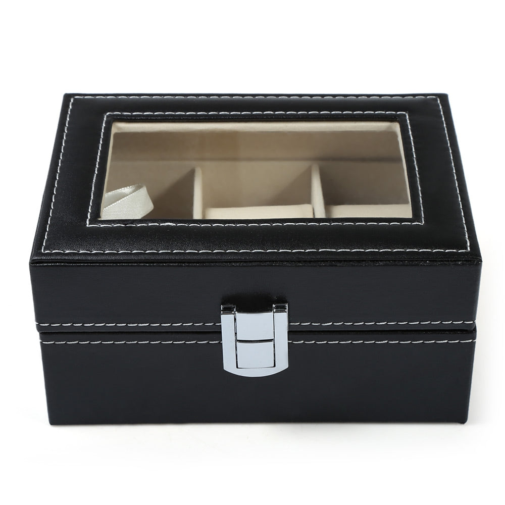 3 Grids PVC Leather Material Watch Case Transparent Cover Box