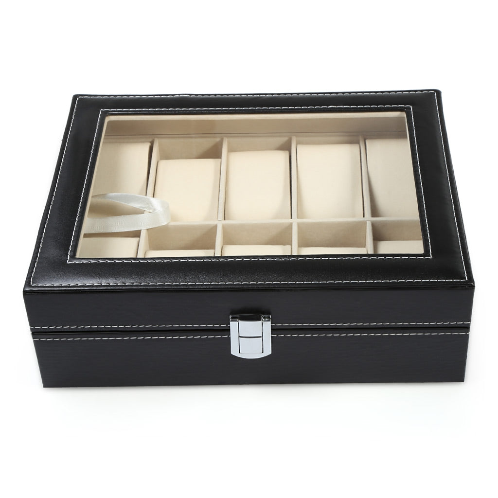 10 Grids PVC Leather Material Watch Case Transparent Cover Box