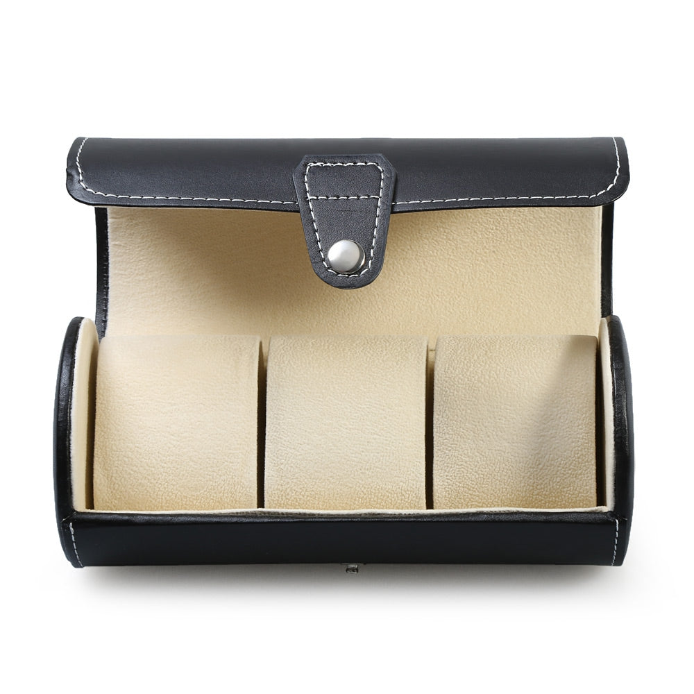 3 Grids PVC Leather Watch Case Clamshell-style Jewelry Storage Display Box Organizer