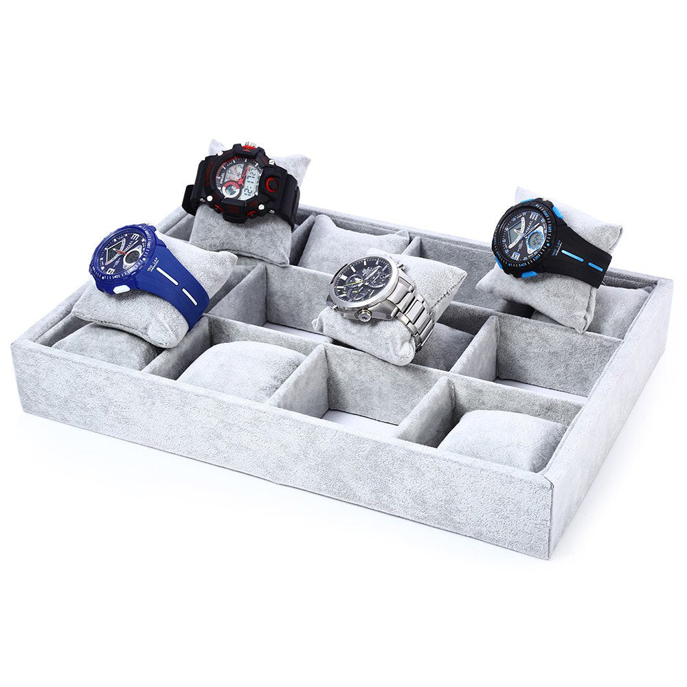 12 Grids Flocking Material Watch Case Jewelry Display Box