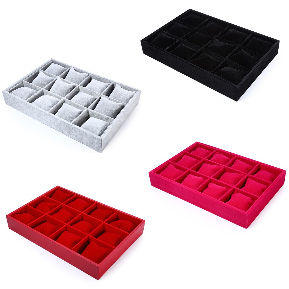 12 Grids Flocking Material Watch Case Jewelry Display Box