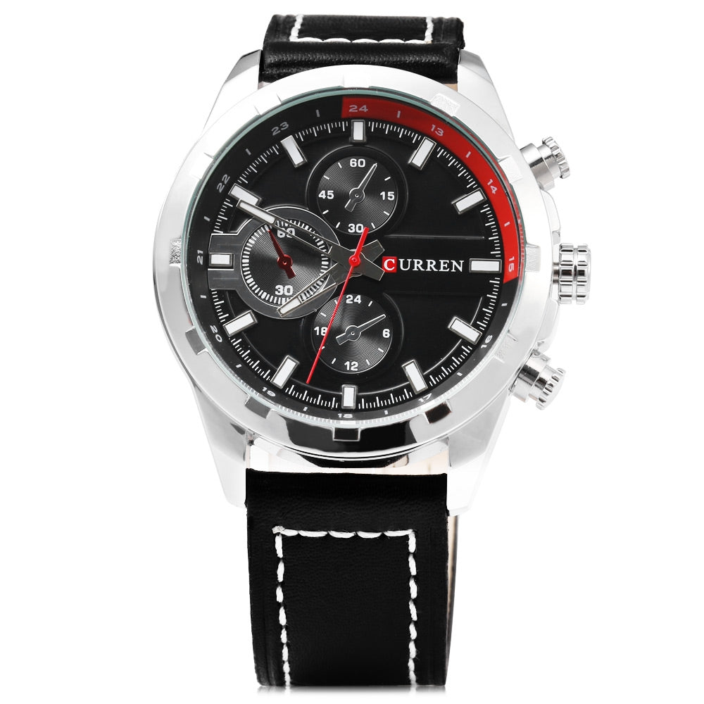 Curren 8216 Decoration Sub-dial Quartz Watch Genuine Leather Band for Men