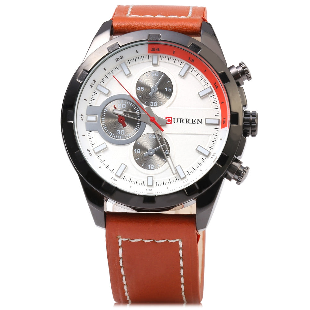 Curren 8216 Decoration Sub-dial Quartz Watch Genuine Leather Band for Men