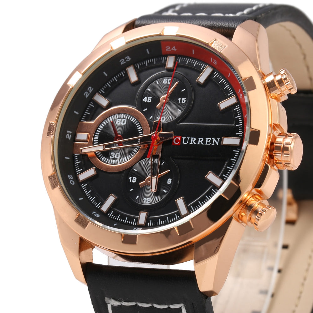 Curren 8216 Decoration Sub-dial Quartz Watch Genuine Leather Band for Men