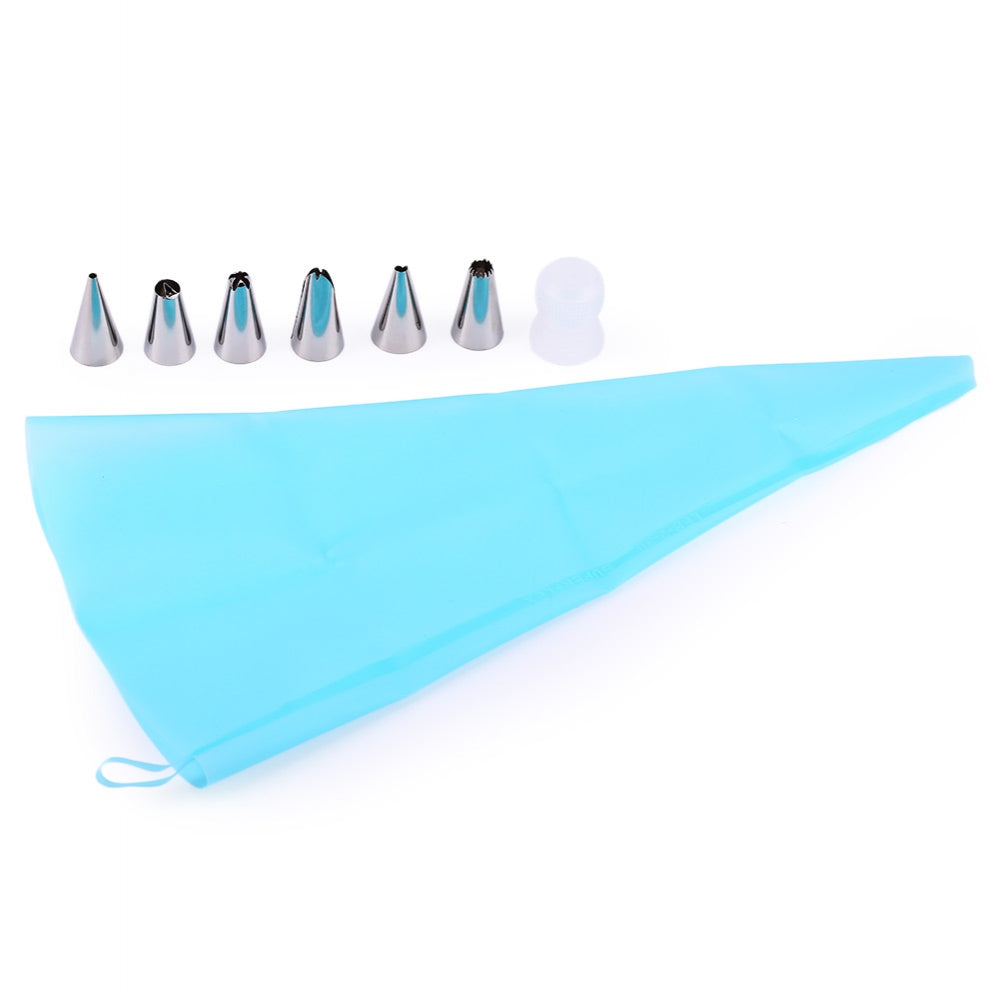 8 in 1 Silicone Icing Piping Cream Pastry Bag with Stainless Steel Nozzle Cake Decorating Tool Set