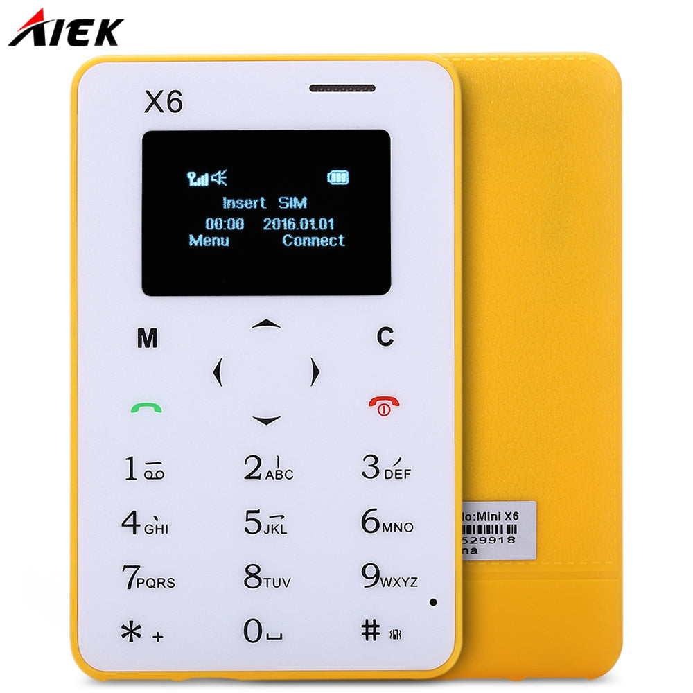 AIEK X6 1.0 inch Ultra-thin Card Phone Bluetooth 3.0 FM Audio Player