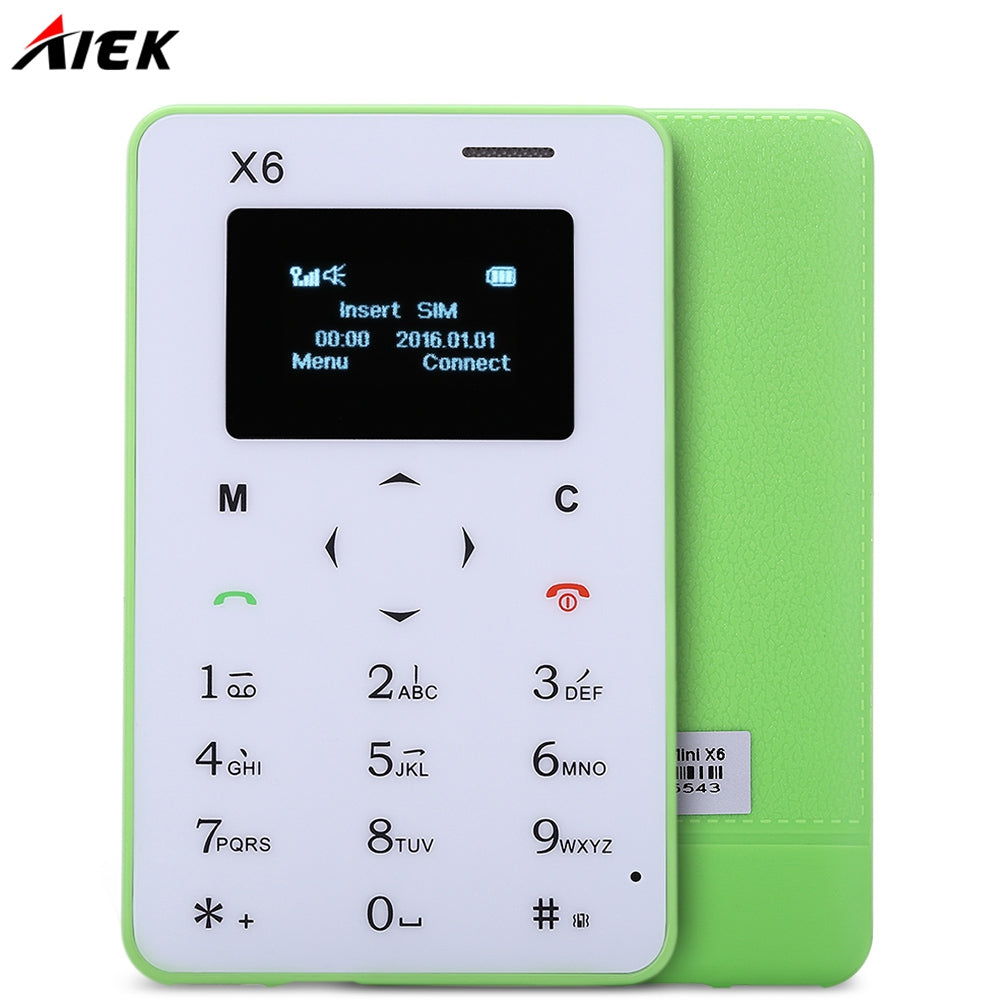 AIEK X6 1.0 inch Ultra-thin Card Phone Bluetooth 3.0 FM Audio Player