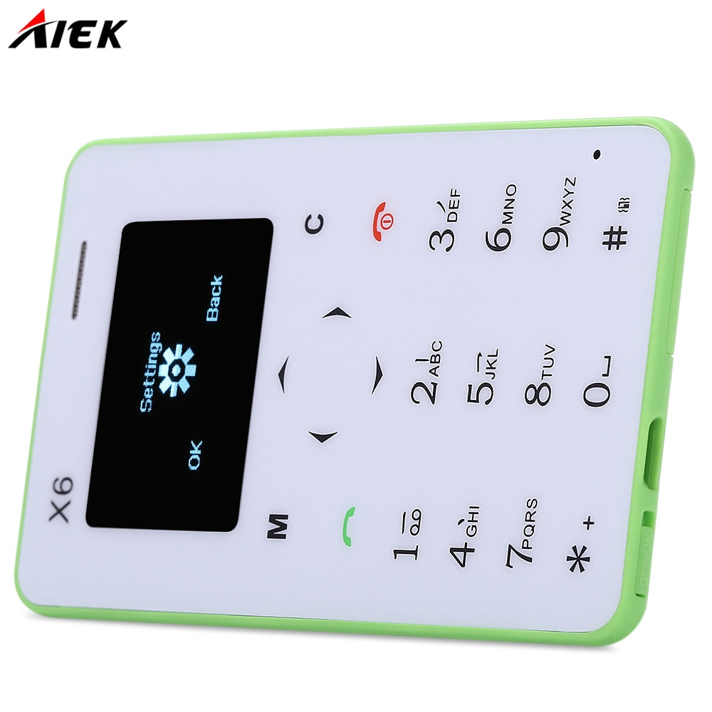 AIEK X6 1.0 inch Ultra-thin Card Phone Bluetooth 3.0 FM Audio Player