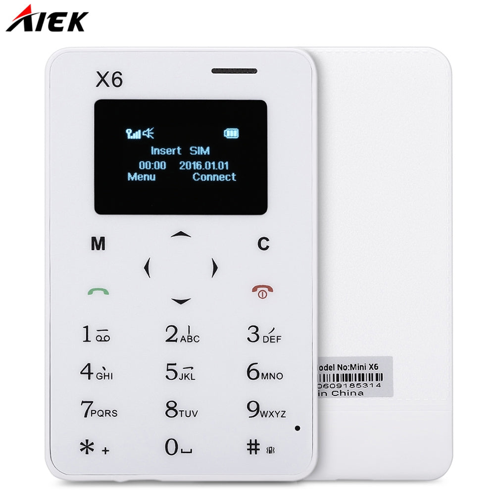 AIEK X6 1.0 inch Ultra-thin Card Phone Bluetooth 3.0 FM Audio Player