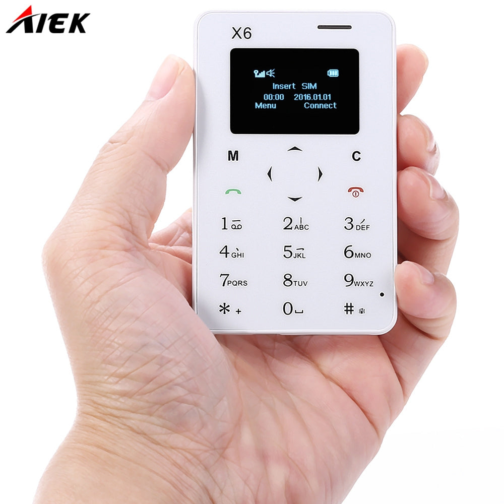 AIEK X6 1.0 inch Ultra-thin Card Phone Bluetooth 3.0 FM Audio Player