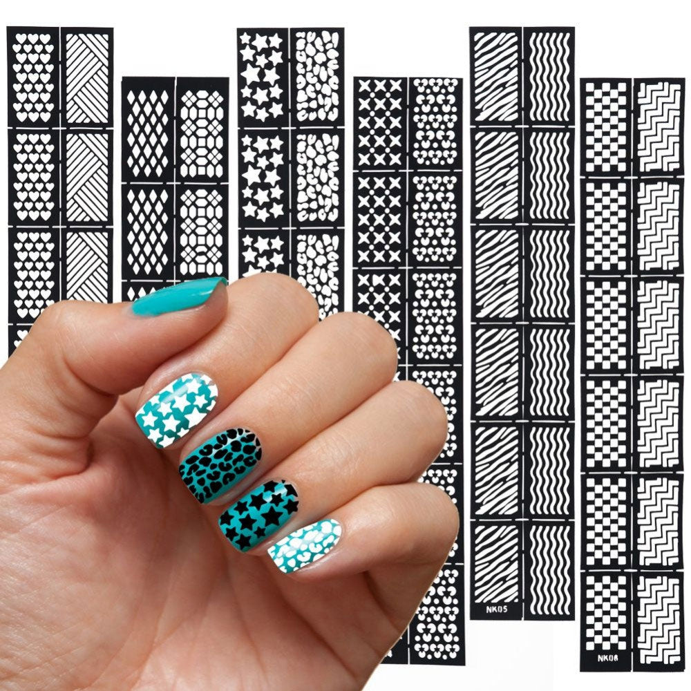 6pcs Reusable Stamping Tool DIY Hollow Nail Stickers Stencil