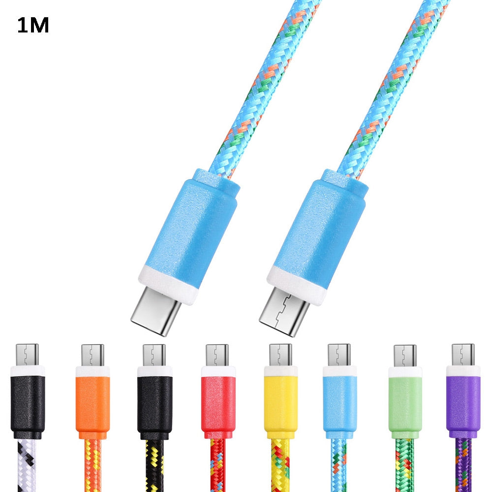 1M Type C to Type C Colorful Nylon Braided Type-C Transfer Data Sync Cable Charging Cord Line